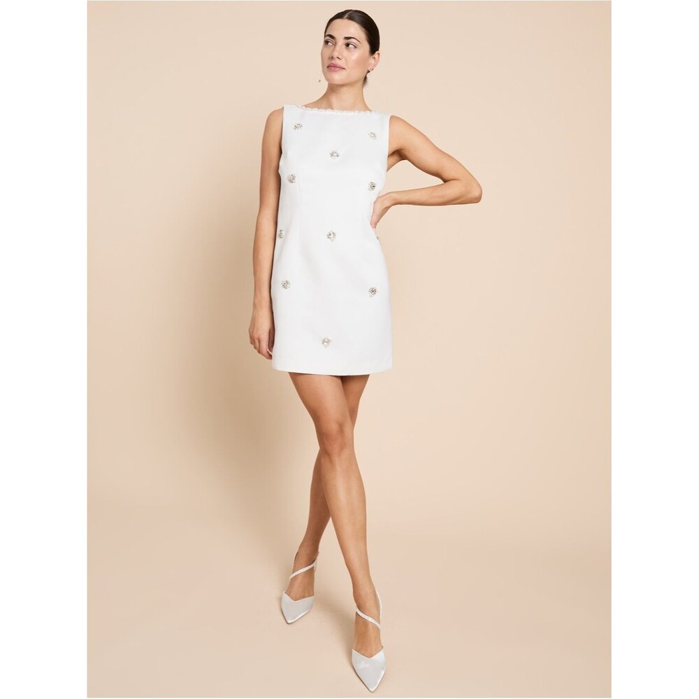 NWT Few Moda Amalia White Pearl Crystal Embellished Mini Dress XS
